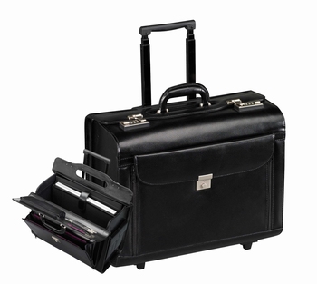 Traveller pilotenkoffer trolley leder zwart