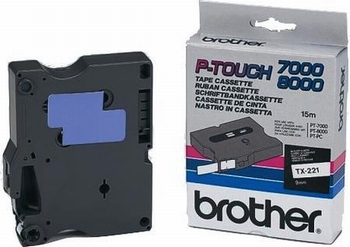 Brother Labeltape TX-221  9mm zwart op wit