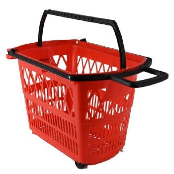 METO winkelmand verrijdbaar met draaggrepen 28 liter rood