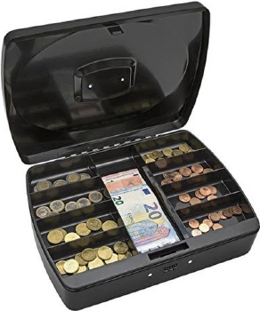 WEDO geldkist met cijferslot, 9 vaks zwart