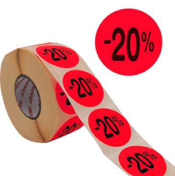 METO promotie etiketten rond 40mm fluor rood -20% 1000 stuks