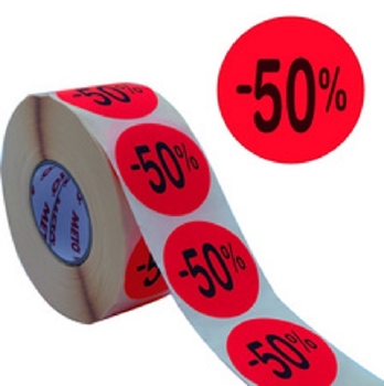 METO promotie etiketten rond 40mm fluor rood -50% 1000 stuks