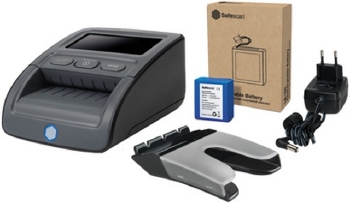Valsgeld detector Safescan 155-S G2 complete set met oplaadbare batterij en biljetten stacker