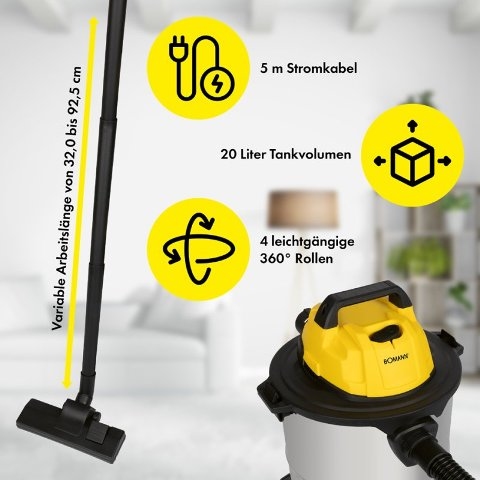 BOMANN BS 6058 nat- droogzuiger 20 liter metaal