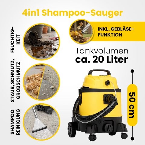CLATRONIC Shampoo Nat-Droogzuiger BSS 1309, 20 Liter opvang