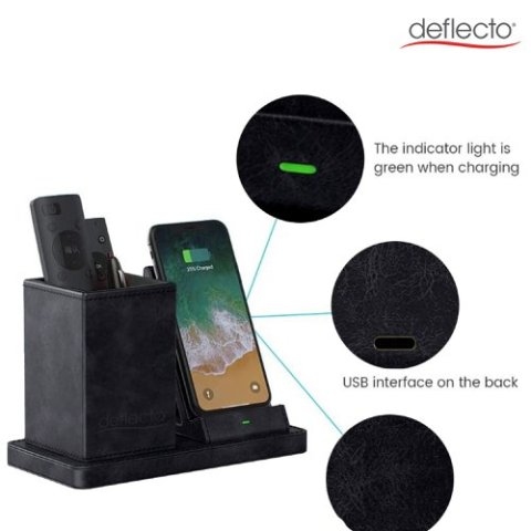 Deflecto bureau organizer met Qi laadstation zwart