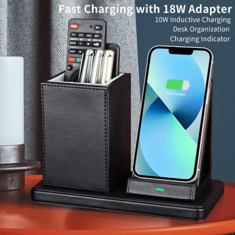 Deflecto bureau organizer met Qi laadstation zwart