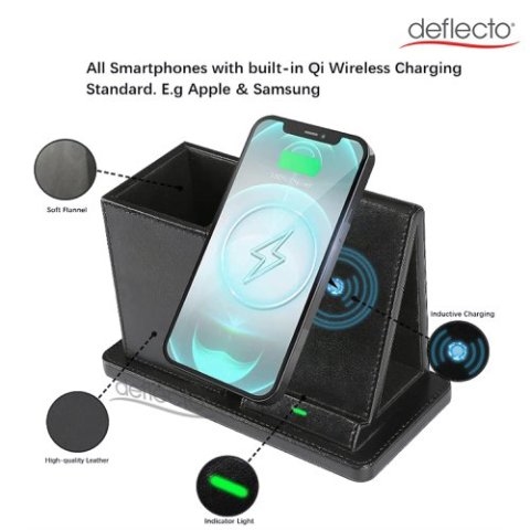 Deflecto bureau organizer met Qi laadstation zwart