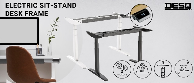 DESQ elektrisch zit-sta bureau frame Heavy Duty wit