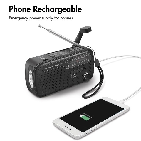 LogiLink dynamo handslinger radio, zonnepaneel en zaklamp