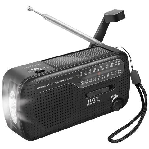 LogiLink dynamo handslinger radio, zonnepaneel en zaklamp