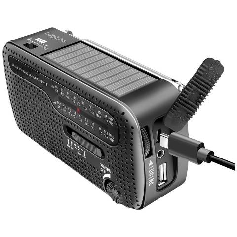 LogiLink dynamo handslinger radio, zonnepaneel en zaklamp