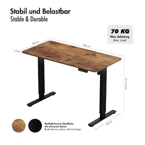 LogiLink elektrisch Thuis Zit/Sta bureau 120 x 60 cm Zw/Br.
