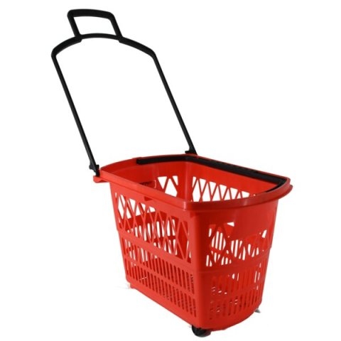 METO winkelmand verrijdbaar met draaggrepen 28 liter rood