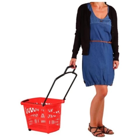 METO winkelmand verrijdbaar met draaggrepen 28 liter rood