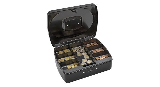 WEDO geldkist met cijferslot, 7 vaks zwart