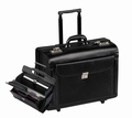 Traveller pilotenkoffer trolley leder zwart