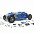 Blauwe retro racewagen bouwpakket met werkende V8 motor en bewegende zuigers, 4 versnellingen